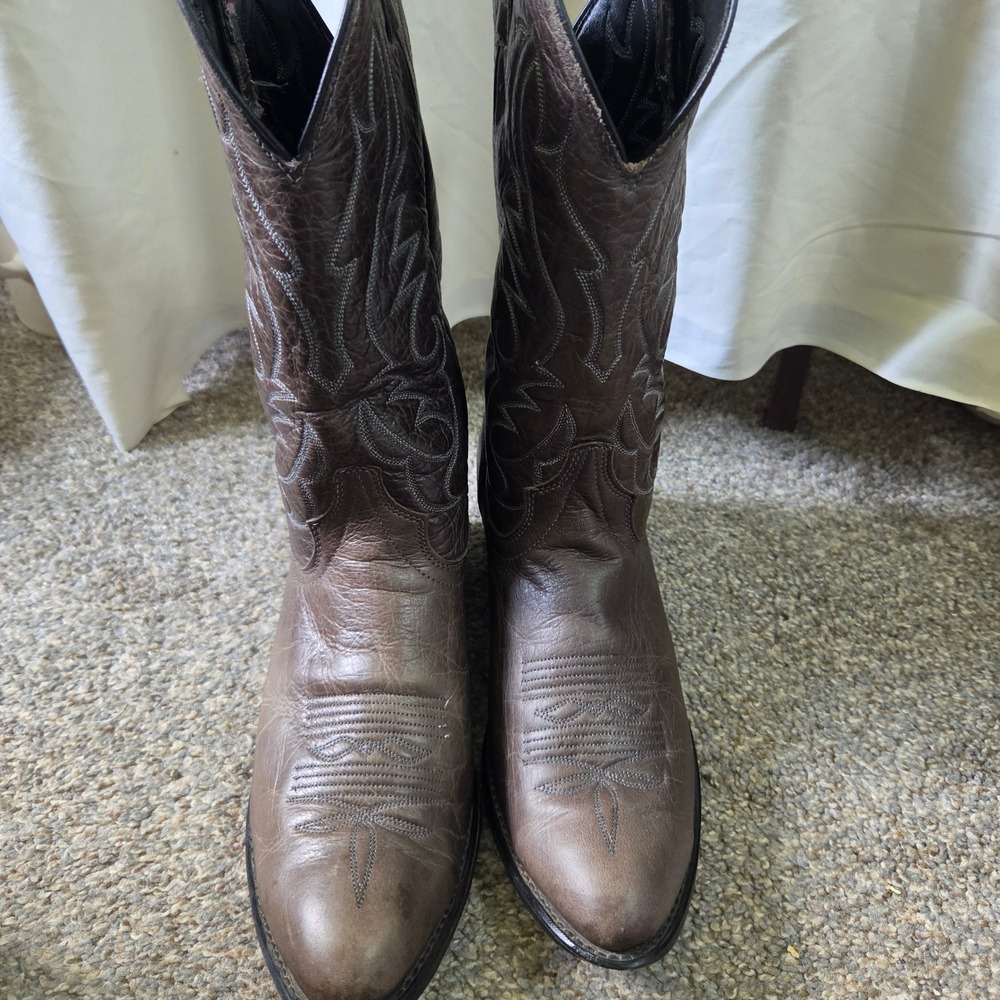 Laredo 7059 Mens Brown/Gray Leather Western Cowboy Boots Size 9.5 D Made in USA